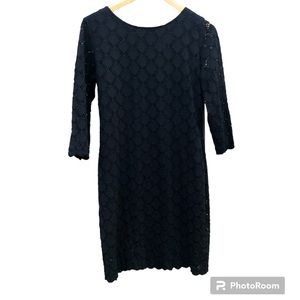 Ronni Nicole Dress Black Eyelet Scalloped Hem Sz. Small Petite Lined Stretch
